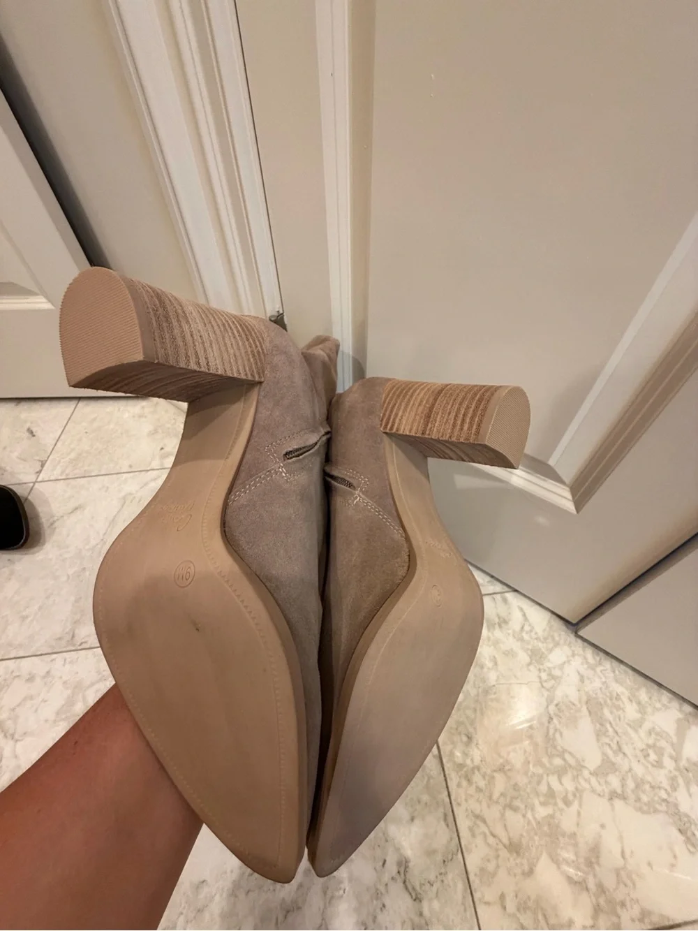 Crown Vintage Brand Taupe Suede Over-the-Knee Block Heel Boots